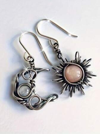 Bohemian Sun And Moon Earrings - Silver Color Crystal Drop Earrings For Women - Fashionable Boho Jewelry Gift