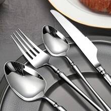 AUXOM Belifou Kit 24 Jogo De Talheres Aço Inoxidável 416 Cintura Fina Prata - Luna