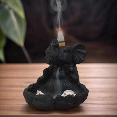 Brûle-encens éléphant porte-chance - Convient pour l'encens à flux inversé, la décoration de la maison et de la cuisine, la décoration des fêtes, les cadeaux