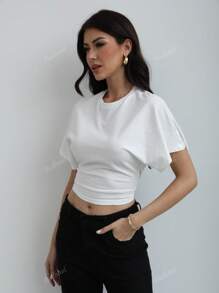 Budhaul Biała luźna koszulka T-shirt Modna na lato