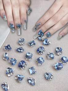 10/30Pcs White Rhinestone, Big Crooked Heart, Fat Square Axe, Crystal Rhinestone, Cannot Drop Bottom, High Brightness Pearl, Alien Rhinestone Material, Nail Rhinestone Jewelry Nails Nail Supplies Nails Nail Charms Nail Gems