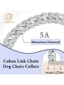 1 Sparkling Pet Necklace, Cool Dog Collar, Puppy Chain, Cuban Chain Inlaid With Artificial Diamonds, Pet Decoration Chain Accessories