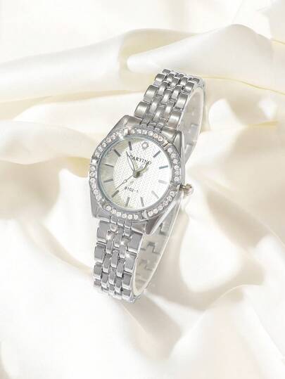 CARYINO Women Stainless Steel Horloge Classic Business Embedded Crystals Quartz Watch, Wear