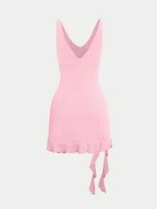 European & American Style Sexy V-Neck Asymmetrical Open Back Mini Dress, Versatile Party Wear Sundress, Summer