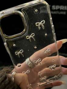 金属3D蝴蝶结手机壳，适用于 17/16/15 Pro Max、14 Pro、11、15 Pro、12 Pro、13 Pro Max，防震设计，可爱少女风，国际版，非国内版 - 無色 - 查看 3