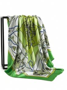 1pc 90*90cm Sun Protection Headscarf, Outdoor Classic Windproof Scarf Shawl, Unisex Versatile Air-Conditioned Room Neckerchief, Thin Seasonal Cashew Printed Silk Scarf, Colorful Blue Green Square Bandanna - A - View 27