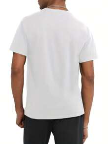 Custom Men's T-Shirt With Pattern + Text Printed On The Chest - White - View 3