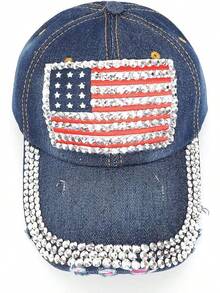 S.American Flag Baseball Cap Sparkle Rhinestone USA Flag Deim Hip Hop Hat - 4c - View 4