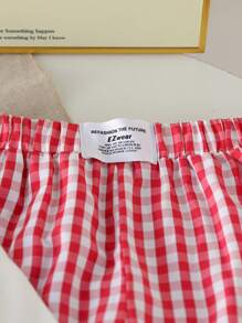 Toddler Cartoon Print Warm Crew Neck Sweatshirt And Plaid Pants Set - Red - View 3