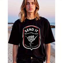 Natee Send It: No Victory Without Sacrifice, Religious T- Shirt Funny Men' S Short Sleeve Pattern T- Shirt Series Black Suitable For Valentine' S Day, Unique And Interesting Print Patterns, Punk Gothic Style Fit For Men - 黑色 - 查看 1