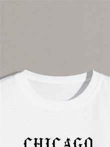 Men T-Shirts Fit Crew Neck Short Sleeve Graphic Tee Chicago Street Summer Polyester Tee Comfortable - White - View 3