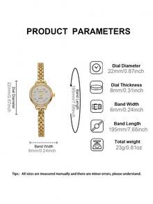 LIANDU 1pc Fashion Creative Versatile Petite Personalized Women's Quartz Watch, Round Minimalist Dial, Alloy Strap, Suitable For Sisters, Couples, Daily Wear And Holiday Gifts - Gold - View 6