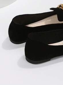 Ladies' Metal Chain Buckle Fashionable Pointed Flat Sole Single Shoes Comfortable Soft Sole One Foot Shoes Elegant Style Spring And Summer Daily Wear Black Ballet Flat Shoes Suitable For Commuting And Office Black Shoes - màu đen - Xem 5