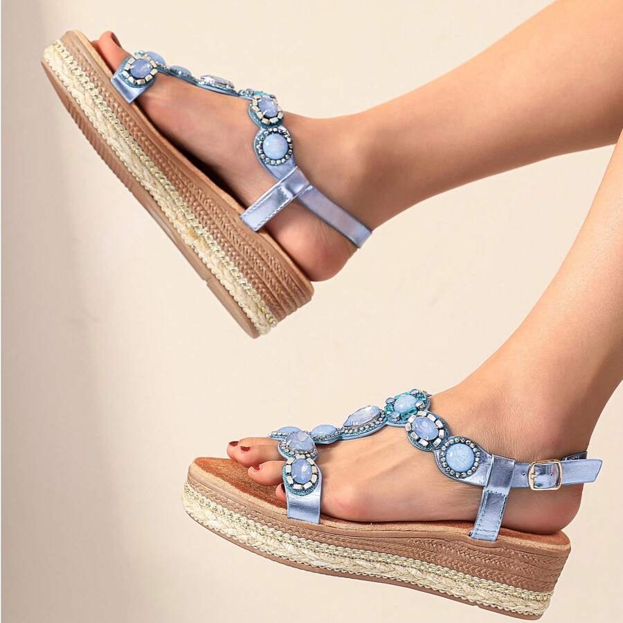 Women's Fashion Wedge Sandals - Blue - View 1