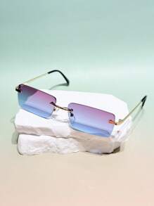 1 par de gafas de sol cuadradas sin montura de estilo vintage con patrón geométrico, versátiles y elegantes, de estilo de moda high fashion Y2K, adecuadas para exteriores y diversas ocasiones