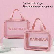 1pc Transparent Large Capacity PVC+PU Toiletry Bag, Cosmetic Wash Organizer Pouch, Semi-Transparent Matte Storage Bag For Women