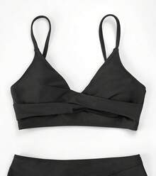 Women's Bikini Top Bathing Suit V Neck Adjustable Spaghetti Straps Twist Front - 黑色 - 查看 5