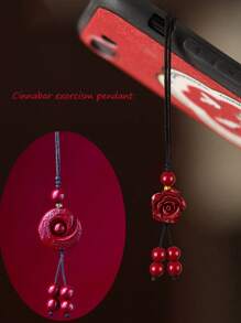 1pc Rose Flower Lucky Charm Pendant With Amethyst Jasper Stone Mobile Phone Strap