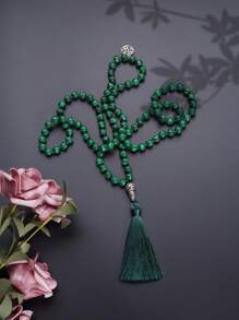 YAUKIA Collier long à gland de 8 mm, collier de perles de malachite bohème, collier de perles vertes mala, méditation, yoga, bijoux de prière pour femmes et hommes