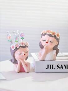 Multi-Functional Cosmetic Brush Storage Bucket, Pen Container, Ornaments, Vases, Bathroom Dresser And Office Desktop Multi-Functional Storage Box With Bright Girl Shape, Suitable For Multi-Functional Storage Flowerpots In Restaurants, Bathrooms, Rooms And Other Places.