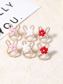 1 Pair Korean Cute Flower Rabbit Ear Studs With Sweet Mini Pearl Design, Fresh & Adorable Earrings For Girls