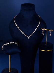 1 Set modischer Schmuck, bestehend aus Halsketten, Ohrringen, Armbändern, geeignet für den täglichen Gebrauch von Frauen, Hochzeiten, Partys usw.