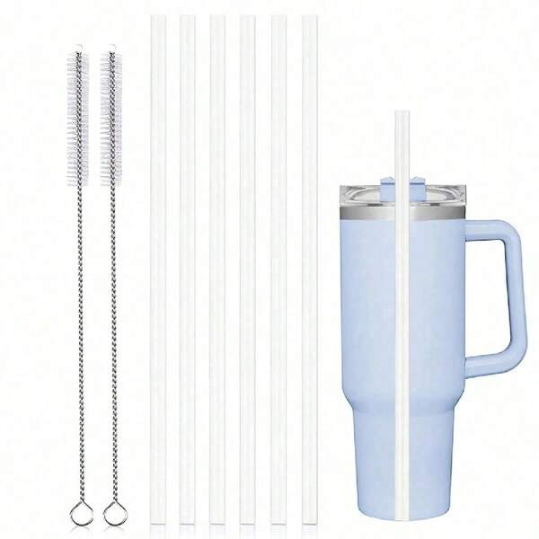 Pajitas de repuesto para tumblers de 14 a 40 onzas, pajitas largas reutilizables con cubiertas de limpieza de pajitas, pajitas de plástico de 12.2" para accesorios de tazas y botellas, útiles escolares