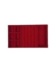 9/1 Pc, Burgundy Velvet Jewelry Tray, Large Capacity Jewelry Storage Box, Independent Compartments, Stackable Jewelry Display Stand, Can Hold Earrings, Necklaces, Bracelets, Rings, Hairpins, Hairbands, Etc. Valentine's Day Velvet Jewelry Tray, Makeup Storage Box, - Wine Red Tray - View 18