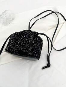 Túi nhỏ thanh lịch, đính sequin tinh tế kiểu cổ điển, túi may mắn mới, trang sức ngọc trai cá nhân hóa, phong cách phương Tây đa năng, túi đeo chéo nhỏ gọn dành cho nữ. - màu đen - Xem 8