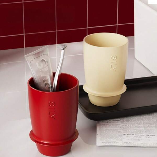 1pc Bathroom Counter Organizer - Household Mouthwash Cup Toothbrush Holder For Conventional/Electric Toothbrushes, Toothpaste, Floss, Razors For Family