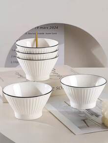 8/6/4件套日式陶瓷拉面碗，5英寸，新款条纹高脚面碗和汤碗，沙拉碗，厚实优质意大利面食碗，餐厅/家用餐具，可放入洗碗机和微波炉