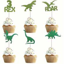 Toppers Fofos para Cupcakes de Revelação de Gênero de Dinossauro Azul e Rosa, Decorações para Festa de Aniversário Feliz Tema Jurássico para Bebê