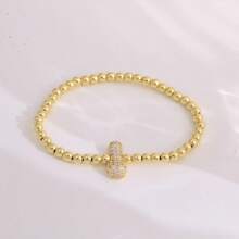 1pc, 18k Gold Plated A-Z Initial Bubble Bracelet Classic Fashion CZ Pave Charm Beads Stretch Design Gift