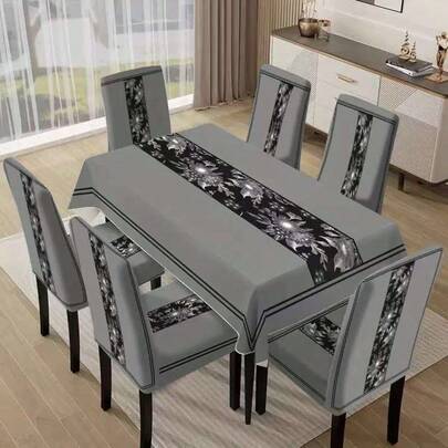 1/4/5/6/7pcs Fashionable Simple European And American Style Printed Chair Covers / Chair Cover Set, Suitable For Indoor Home Restaurant, Hotel Modern Daily Decoration. Tablecloth Suitable For Square Tables, Elastic Chair Covers Can Be Washed