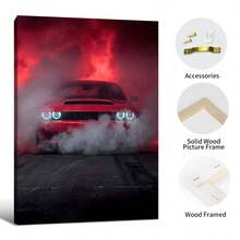 HALFLEMART 1 sztuka czerwony samochód wydruk na płótnie sztuka ścienna, amerykański samochód sportowy muscle car wallart malarstwo, plakat samochodowy sztuka, prezent wyścigowy, sztuka na płótnie, dekoracja ścienna - opcjonalna rama