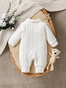 1pc Baby Boy Comfortable Padded Bodysuit, Round Collar Plaid Bowtie Polo Collar Decor Long Sleeve Jumpsuit With Pants, Fashionable & Cute, Suitable For Daily Wear Or Photo Shoots