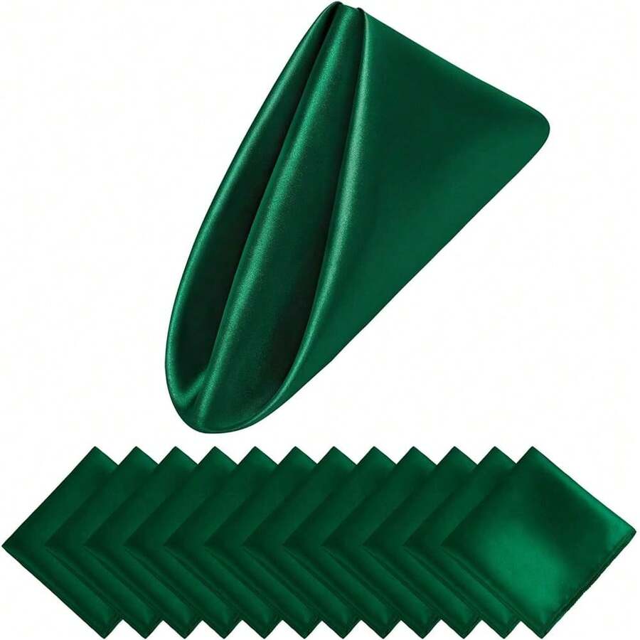 New-2025 12 Piec Satin Napkin Square 20 X 20 Inch Dinner Napkins Weddings Party Napkin Soft Table Napkins For Romantic Weddings Party Dinner Dration (Fort Green) - 綠堡 20 x 20 英寸 - 查看 1