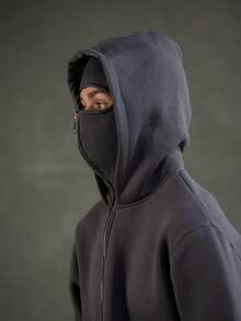 Full Zipper Retro Mask Jacket Coats Y2k Hip Hop Rock Men Oversized Punk Hoodie Winter Warm Long Sleeve Sweatshirt , Zip Up Hoodie Men, For Friends, Husband, Boyfriend Gifts - 灰色 - 查看 6