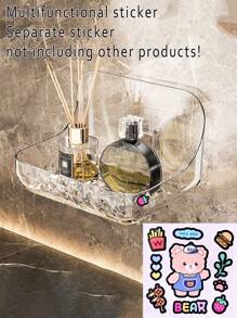 1pc Bathroom Wall Mounted Shelf With Suction Cup, No Drilling Needed, Storage Organizer For Toilet Or Washbasin,Home Organization And Storage, Kitchen Accessories, Bathroom Accessories Home Bathroom Decor Fall Decor Back To School