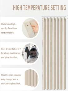 1 件畅销新款米色耐高温百褶窗帘，多用途窗帘，适用于别墅、阳台、客厅、卧室、遮光装饰