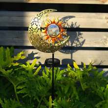NetHong LED Solar Power Moon Sun Flame Sta.Ke Lights Outdoor Garden Path Luminous Decor - Copper a - View 3