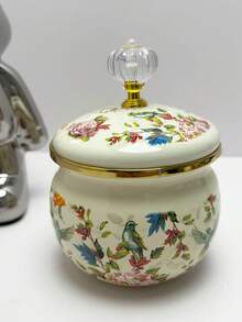 1pc Multi-Color Enamel Coffee Pot, 1.2L Elegant Chinese Red & Blue Enamel Coffee Pot, Handle Pot Coffee Pot Narrow Mouth Oil Pot Boiling Pot, Home Boiling Pot, Tea Pot, Gift Pot For Christmas, Home Restaurant Coffee Shop Party, Tea Set Accessories, Thick Manual Tilt Water Pot With Floral Design, Suitable For Electric Stove Gas Brewing Coffee Or Tea