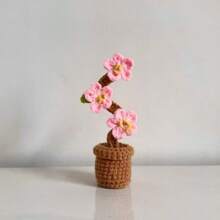 1pc Handmade Crocheted Potted Plant, Tulip/Sunflower/Heart Shaped Flower Desktop Decor, Knit Rose Flower, Forget-Me-Not Potted Plant Gift, Artificial Flowers Desktop Ornament, Party Favor