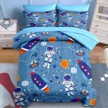 7 Pcs Comforter Set Full Size, Space Moon Astronaut Bedding For Kids Teen, Cartoon Science Galaxy With Fitted Sheet 2 Pillowcases & 2 Shams For Bedroom Bed Decor - Multicolor - View 5