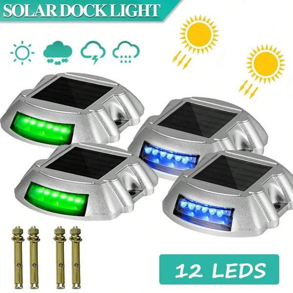 1/2/4PCS 12 LED Solar Driveway Lights, Wireless Solar Deck Lights, Solar Garden Lights Waterproof Casting Aluminum, Blue & Green Color, For Path Warning Walkway Sidewalk