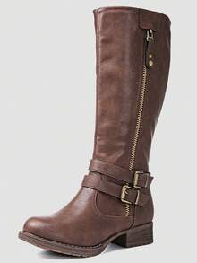 GLOBALWIN Women's Knee High Boots Fashion Comfortable Riding Boots For Women Low Heel  Holiday Season Fall Winter Boots - Brown - View 2