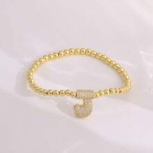 1pc, 18k Gold Plated A-Z Initial Bubble Bracelet Classic Fashion CZ Pave Charm Beads Stretch Design Gift