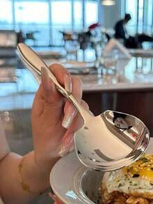 Juego de 5 cucharas grandes de acero inoxidable ergonómicas - Duraderas, antiadherentes, fáciles de limpiar, mango cómodo, adecuadas para bufés, hoteles, cafeterías, utensilios de cocina y cocina en el hogar - Alta calidad, resistentes a la oxidación, menaje de cocina de larga duración