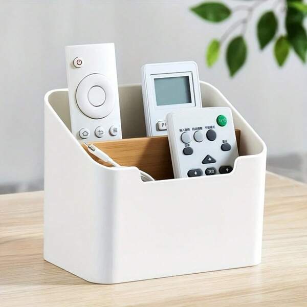 High-Quality Bamboo & PP Multi-Function Storage Organizer Box With 2 Compartments – Perfect For TV Remotes, AC Controls, Cosmetics, And Desk Organization – Compact Design For Home Or Office Use, Small Storage Bo,School Supplies,Back To School