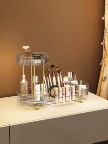 1 pieza Organizador giratorio para baño, estantería para exhibir cosméticos y perfumes, estantería de almacenamiento de doble capa con compartimientos, gabinete giratorio de 360° para el almacenamiento de belleza, apto para cosméticos, lápices labiales, decoración del hogar - Multicolor - Ver 10